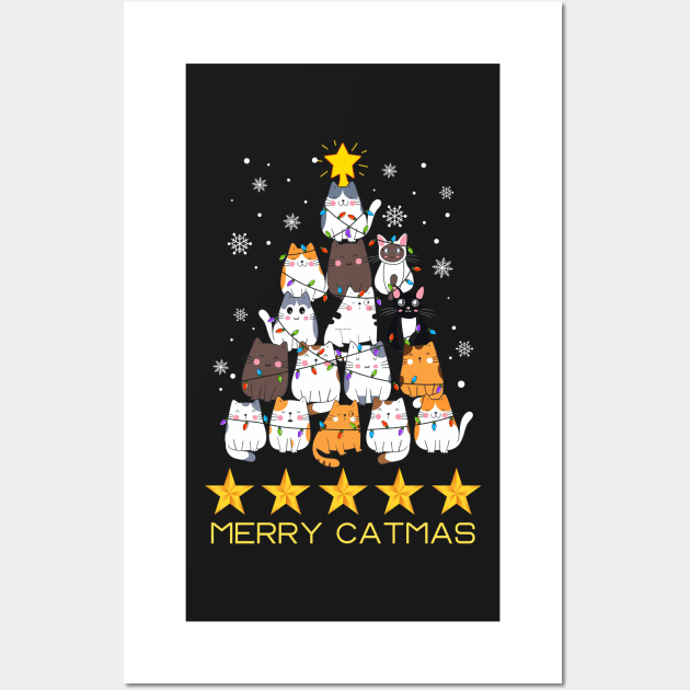 Merry Catmas,Mery Christmas,Christmas Cat,Xmas Cats,Xmas Cats,Funny Cats,Cat Lover,Christmas Tree,Christmas,gift,Xmas,Funny Christmas,Merry Xmas Wall Art by AnnaMartaFoley
